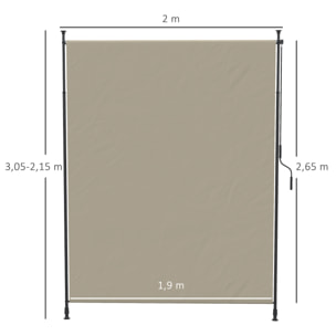 Toldo Vertical Exterior 200x305 cm, Pantalla de Privacidad Enrollable, Toldo Lateral Ajustable con Manivela, Protección UV 40+ e Impermeable, Sin Taladro, para Balcón, Jardín, Arena