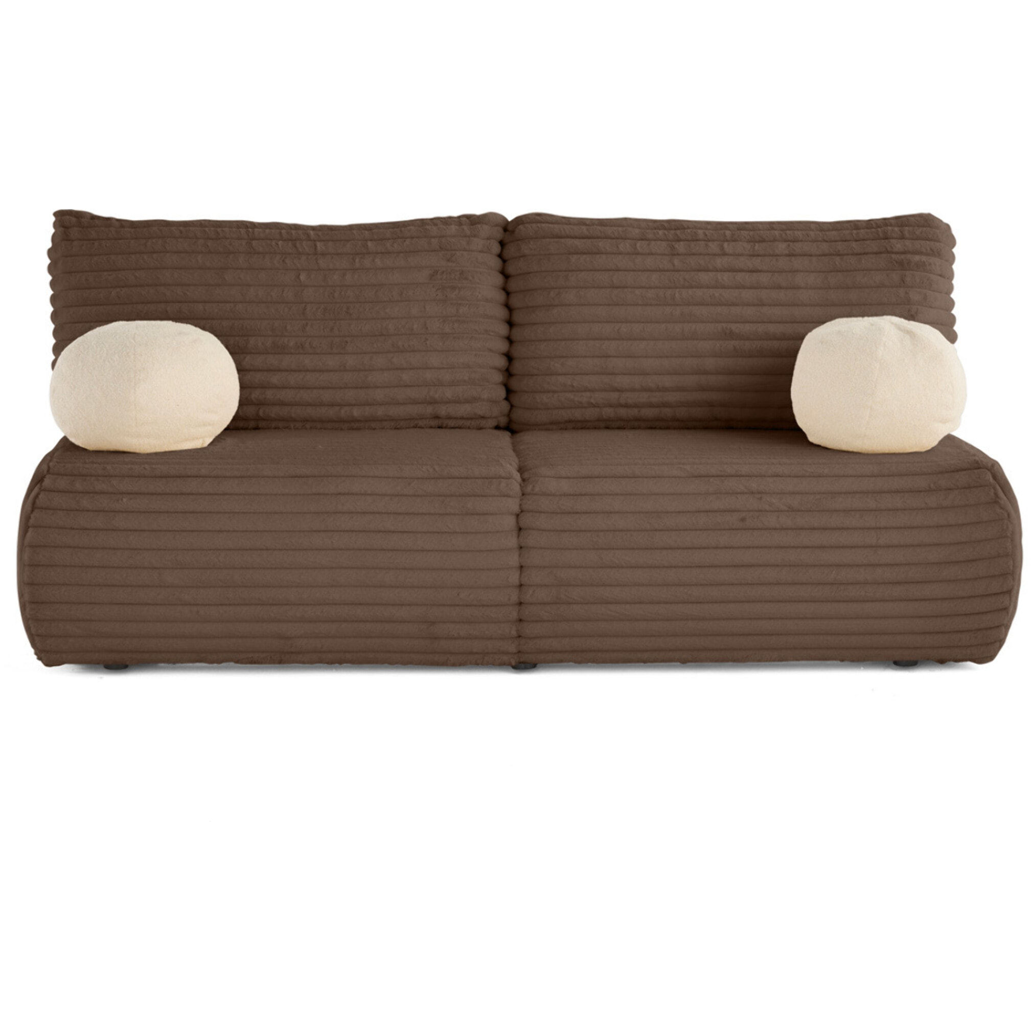 Marvin - canapé 3 places convertible et coffre en fausse fourrure côtelée avec 2 coussins boule inclus - Marron