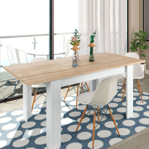 Mesa de comedor extensible Kendra 123 Blanco Artik (Blanco Mate) - Roble Canadian