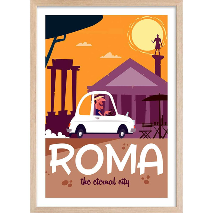 Affiche Voyage à Rome Affiche + cadre en bois - Chêne