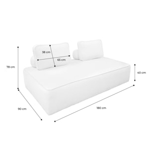 Chauffeuse pour canapé modulable tissu bouclette crème 2 places Bao. L 180 x P 90 x H 74cm