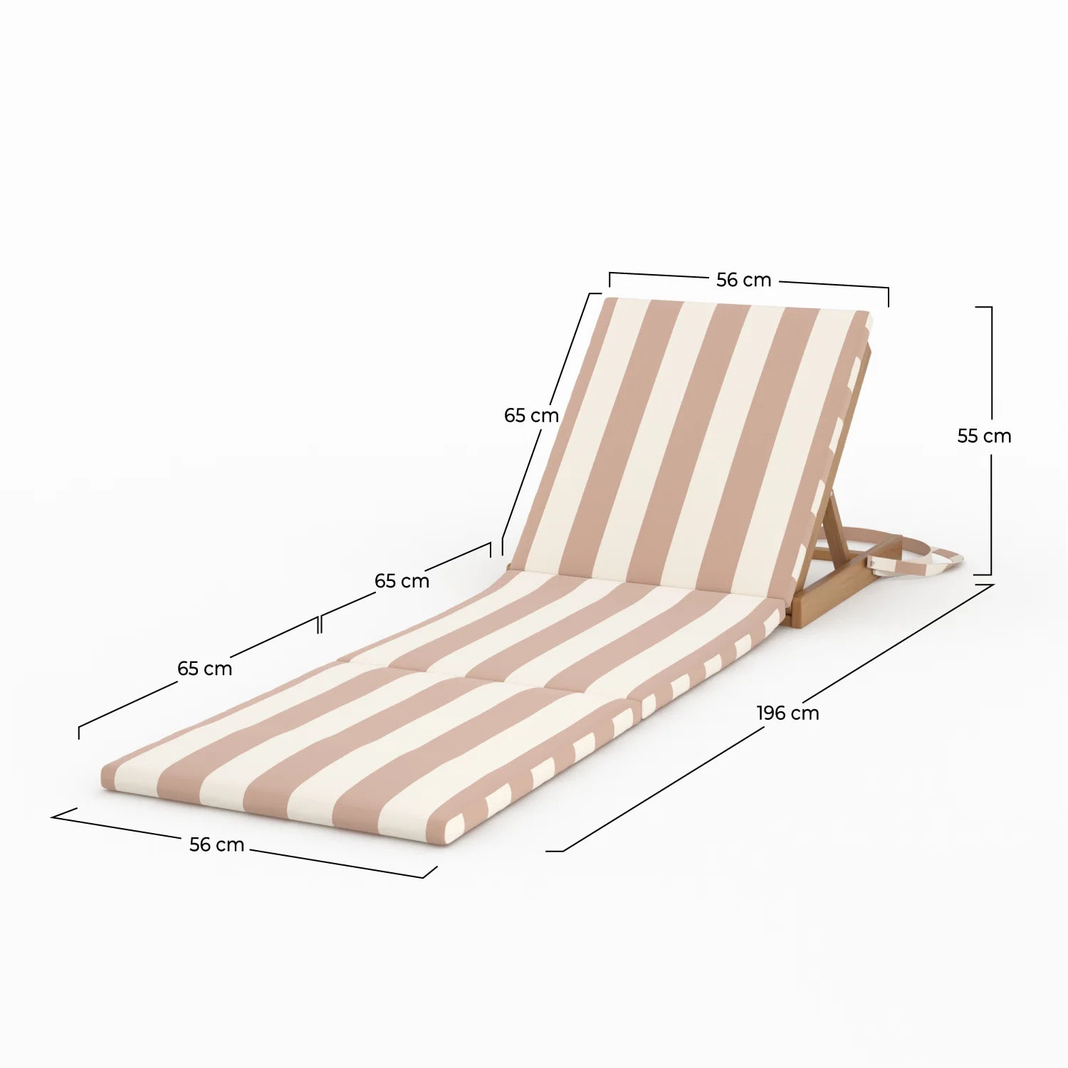 Chaise longue de plage pliable en tissu rayé écru et taupe - Balabac