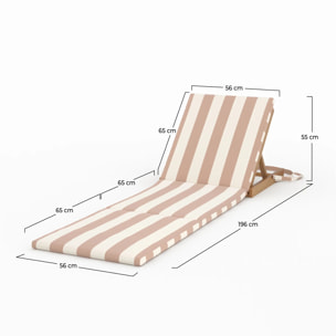 Chaise longue de plage pliable en tissu rayé écru et taupe - Balabac