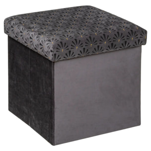 Pouf pliant "Liam" gris galet en velours