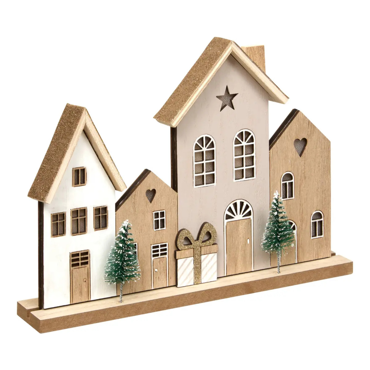 Maisons de Noël lumineuses LED en bois L. 24 cm