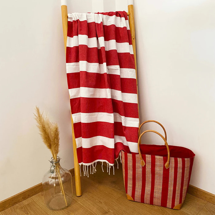 Fouta plate traditionnelle Rouge 100x200 190g/m² - Transat Rouge