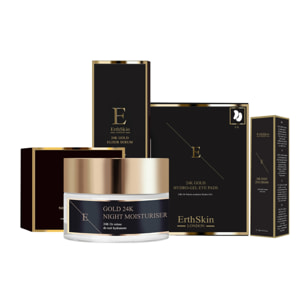 SERUM ELIXIR ANTIARRUGAS ORO 24K + HIDRATANTE NOCHE ANTIARRUGAS ORO 24K+CREMA DEBAJO DE LOS OJOS ORO 24K + PARCHE DE COLÁGENO ORO DEBAJO DE LOS OJOS ORO 24K - 5X2 PADS