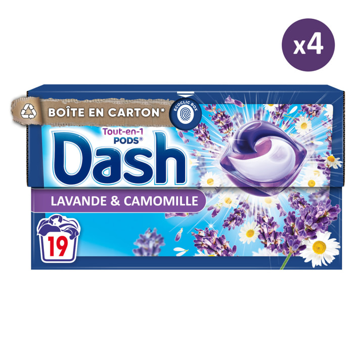 4x19 Pods Tout-en-1 Lavande Et Camomille, Lessive en Capsules Dash