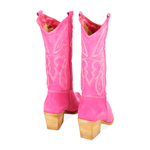 Botas tejanas de ante fucsia, tacón de 7 cm