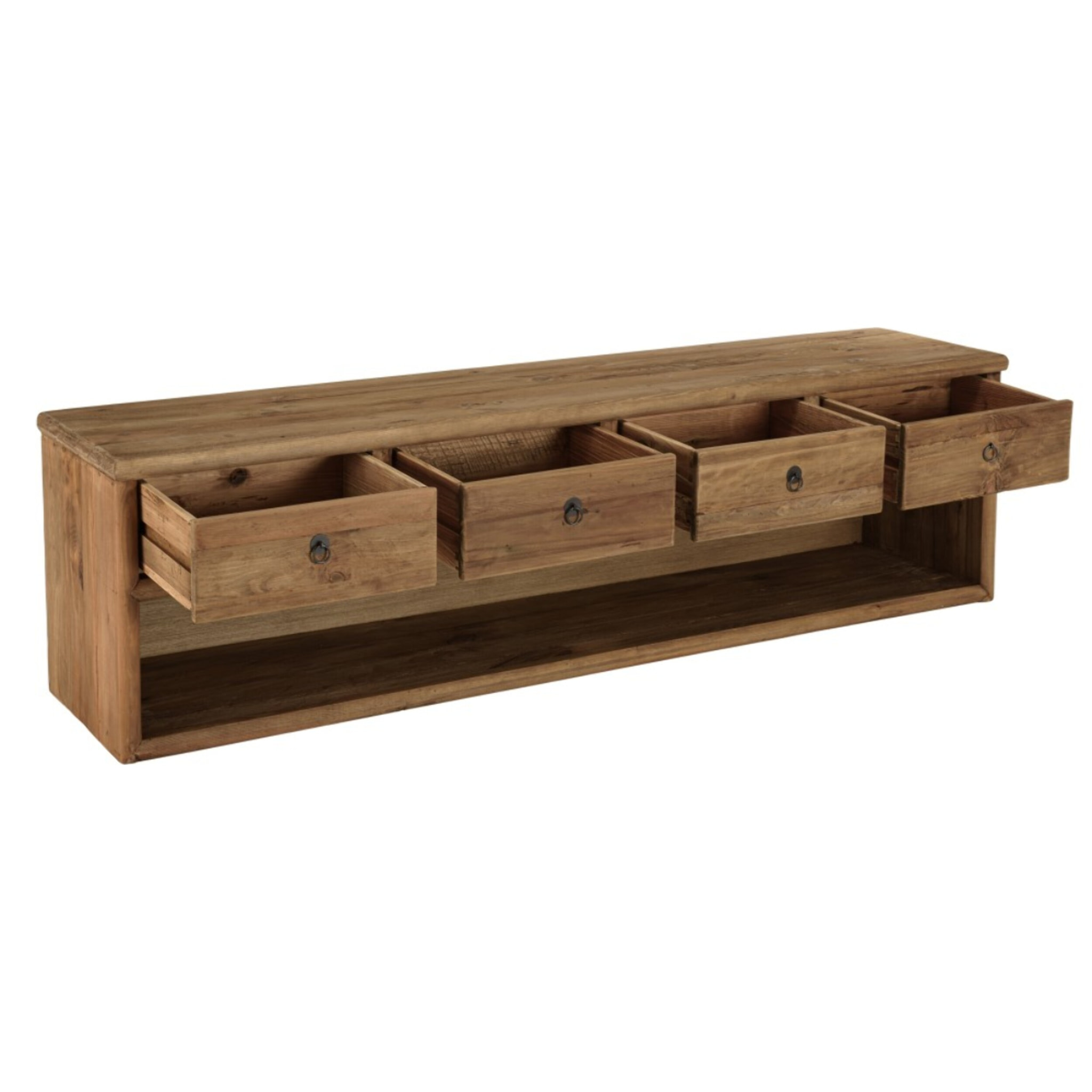 SANDY - Meuble TV 4 tiroirs 1 niche, longueur 200cm bois pin recyclé