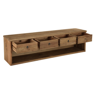 SANDY - Meuble TV 4 tiroirs 1 niche, longueur 200cm bois pin recyclé