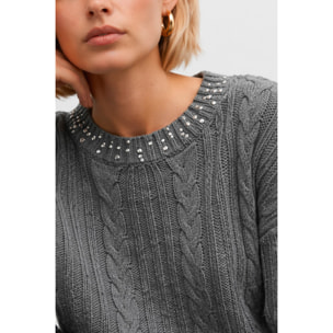Kocca - Maglia donna misto lana a trecce con girocollo decorato Donna