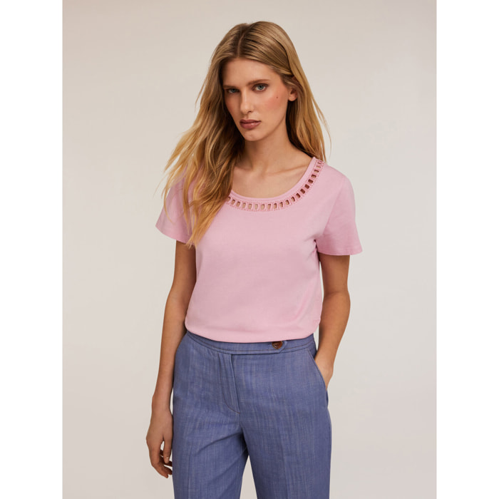 Motivi - Camiseta con escote bordado - Rosa