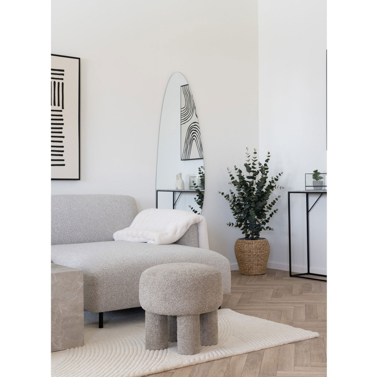 Pouf Canberra in Poliestere Sabbia Scuro — Ø43×43 cm, HN1258