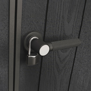 Pent 11x7 - Casetta da Giardino 342x226x218 cm 2 Ante per deposito attrezzi finitura effetto legno Evotech+ in Resina Marrone e Nero