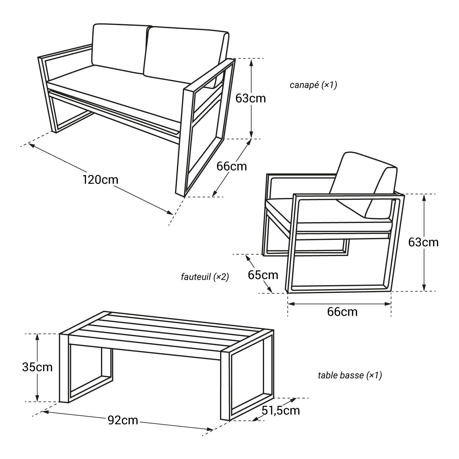 Salon de jardin IBIZA en tissu gris 4 places - aluminium blanc