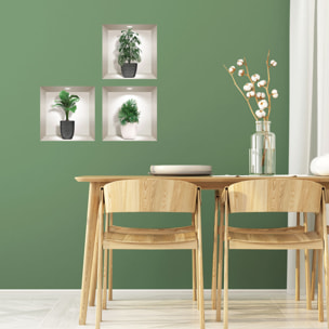 Stickers muraux 3D | Sticker Mural Autocollant effet 3D plantes chics - Stickers adhésifs 3D Chambre Salon Trompe l'oeil