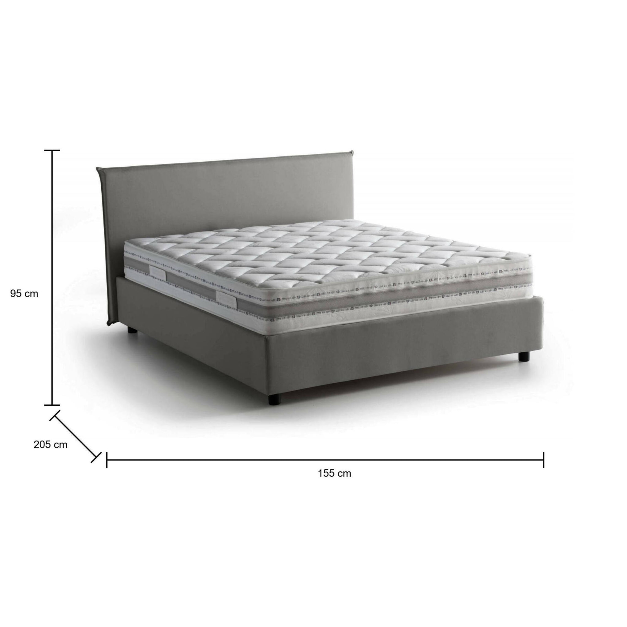 Letto matrimoniale Beata, Letto contenitore con rivestimento in tessuto, 100% Made in Italy, Apertura frontale, con materasso Cm 140x190 incluso, Grigio