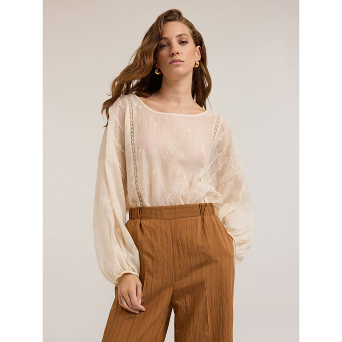 Motivi - Blusa de muselina bordada - Blanco