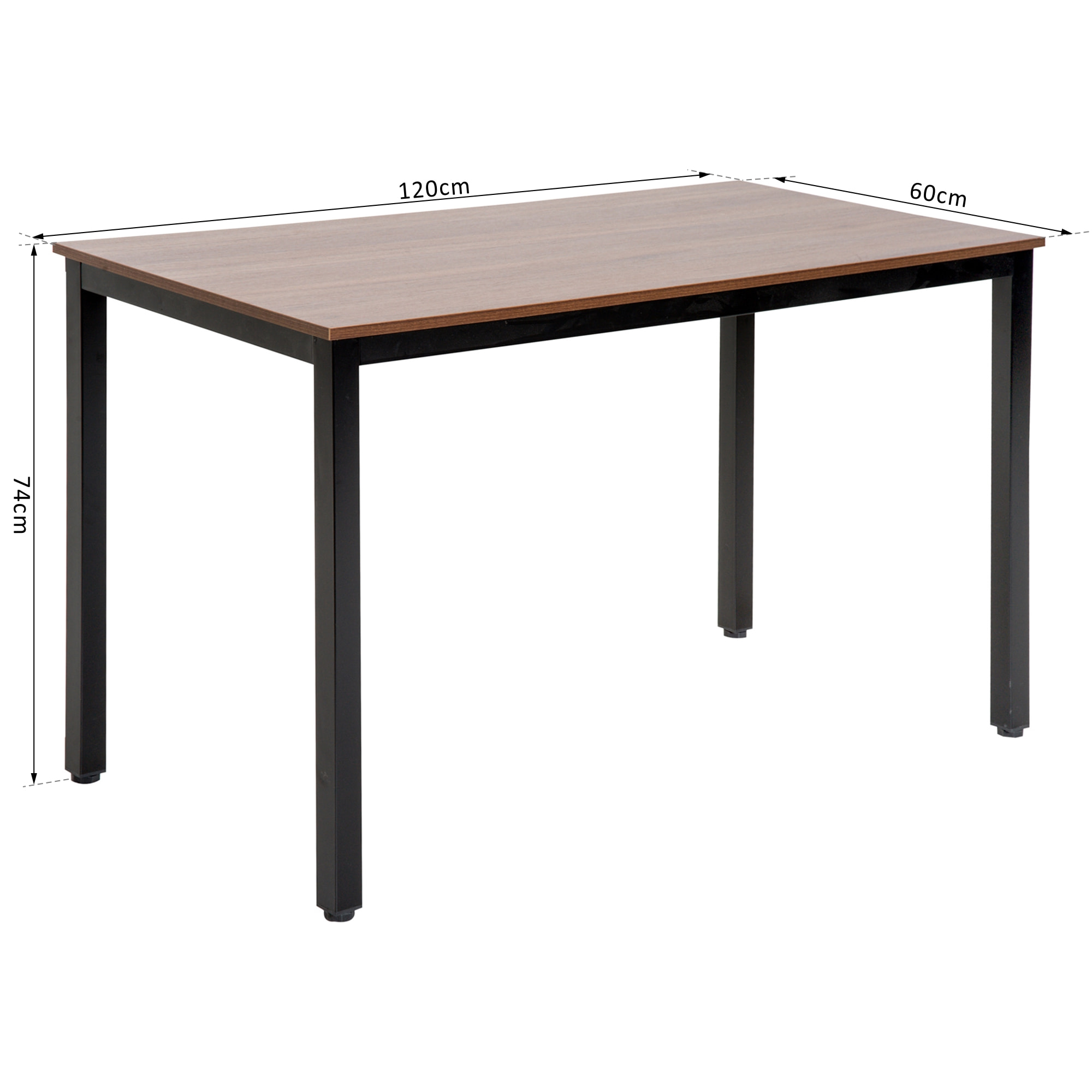 Table bureau informatique grand plateau 120L x 60l x 74H cm panneaux particules noyer métal noir