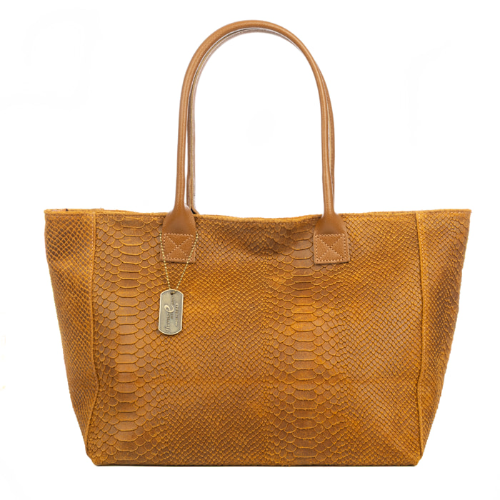 Avola bolso de hombro mujer. Piel auténtica Gamuza grabado serpiente.