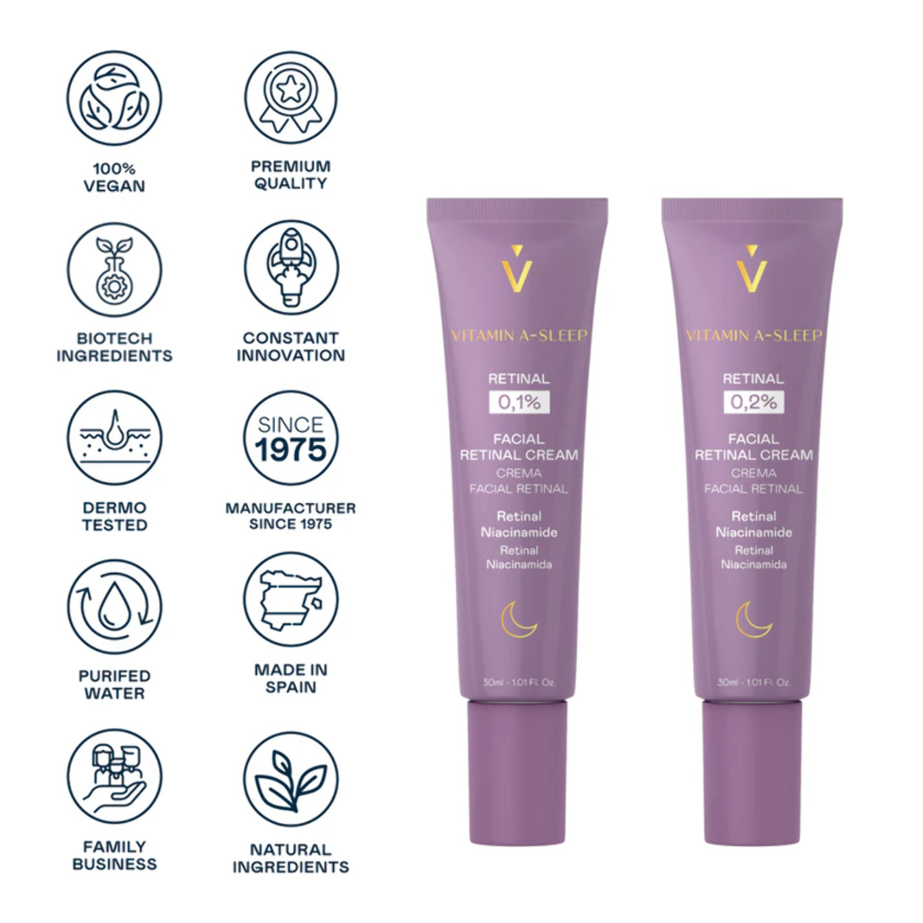 Crema Facial con Retinal Vitamin A-Sleep - 0,1% - 30 ml