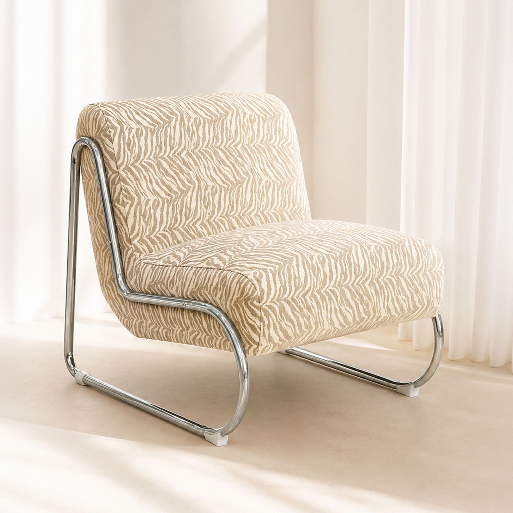 Fauteuil en tissu chenille et pied en métal tigré HELIO