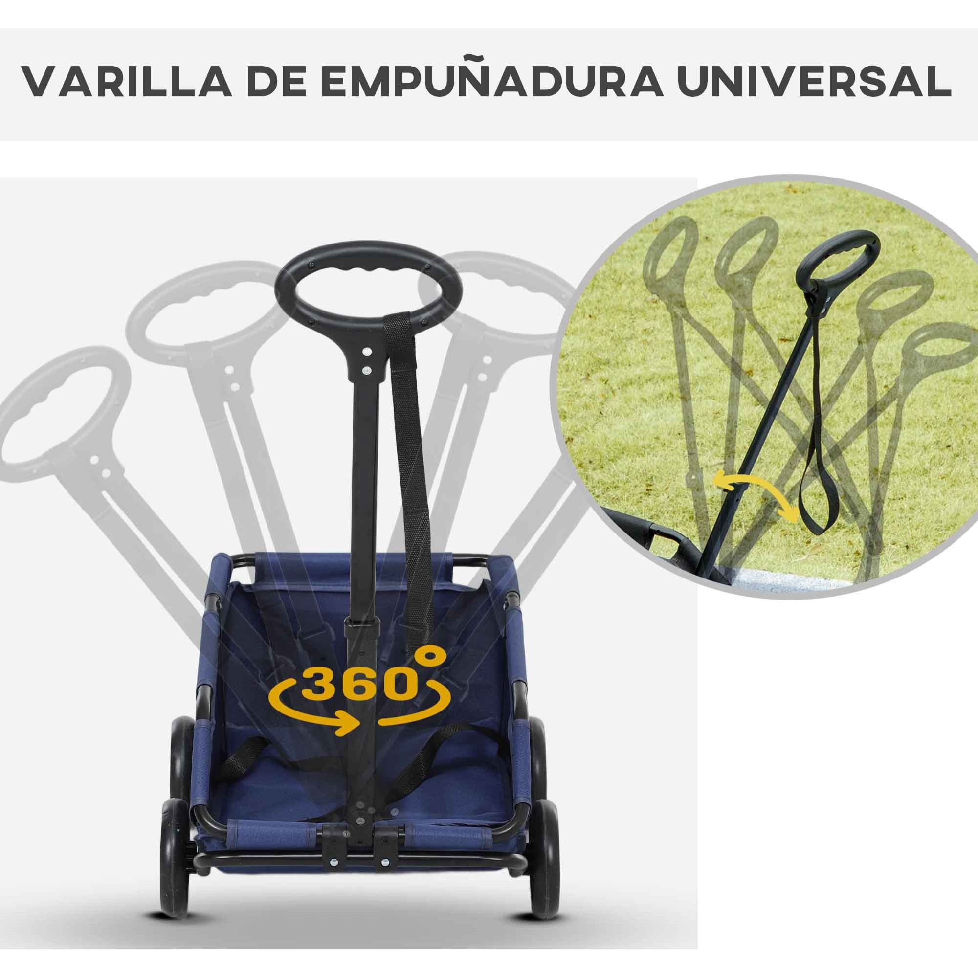 Carrito para Perros Plegable Cochecito para Mascotas Carrito para Perros Miniatura con Barra de Empuje Ajustable Diseño Abierto Cojín Bolsa de Almacenamiento y Ruedas 53x45x28 cm Azul Oscuro