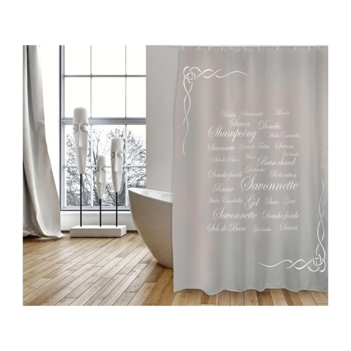 Rideau de douche Polyester GRASSE 180x200cm QUALITà PREMIUM Taupe - Anneaux inclus MSV