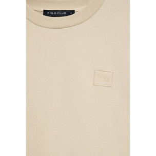 Camiseta de manga larga y cuello redondo color crudo con detalle Polo Club