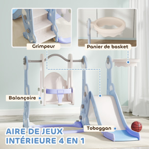 Toboggan balançoire panier basket enfant 3 en 1 design fusée HDPE blanc bleu