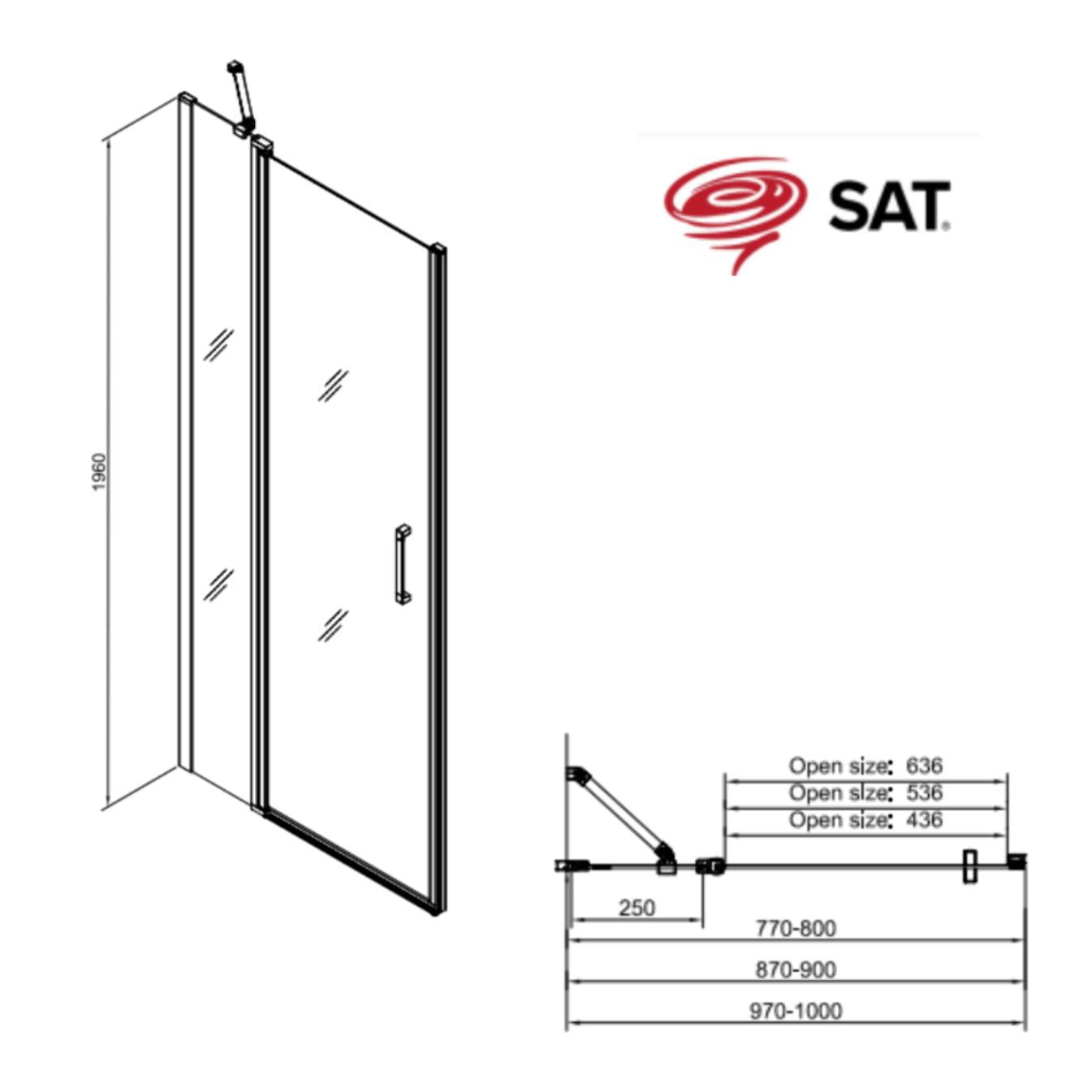 Set Porte de douche 80x196 cm transparente + Profilé pour paroi de douche + Poignée  (SATFUDP80NIKA)