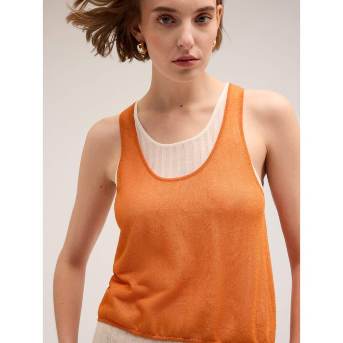 Motivi - Top en tejido de punto con camiseta de tirantes en canalé - Naranja sol