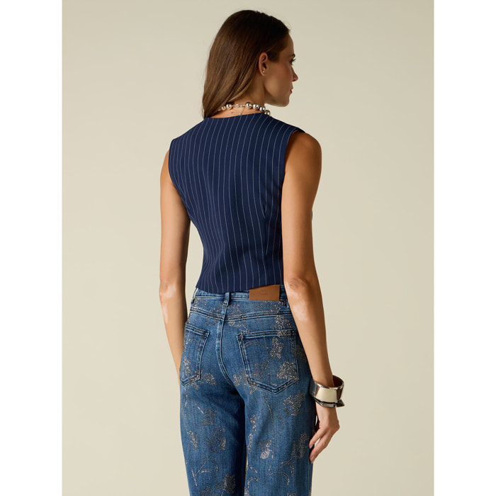 Oltre - Gilet corto gessato - Blu