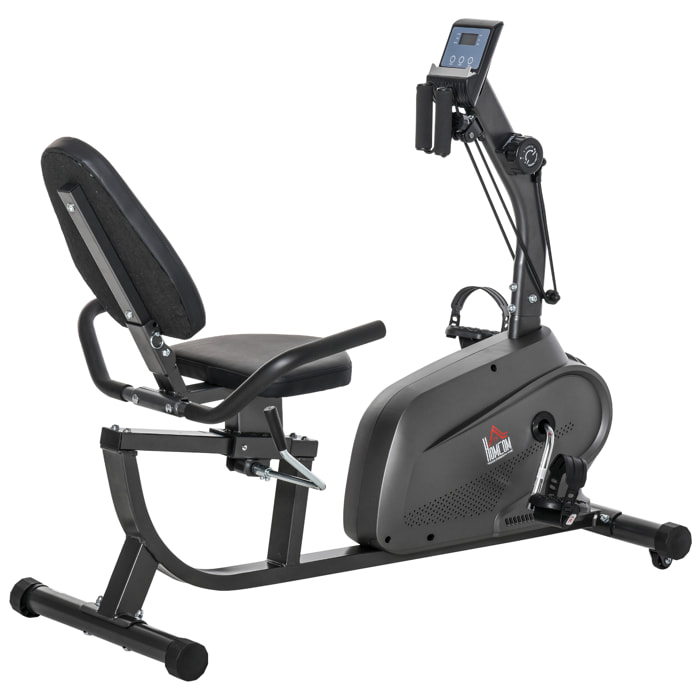 Vélo d'appartement semi-allongé magnétique écran LCD multifonction selle réglable 2 bandes résistance acier noir