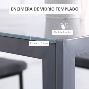 HOMCOM Mesa de Comedor de Cristal Mesa de Cocina Salón Cuadrada para 4 Personas con Patas de Metal 75x75x75 cm Gris