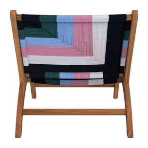 Fauteuil multicolore en fil de laine tressé et bois de teck - Callie