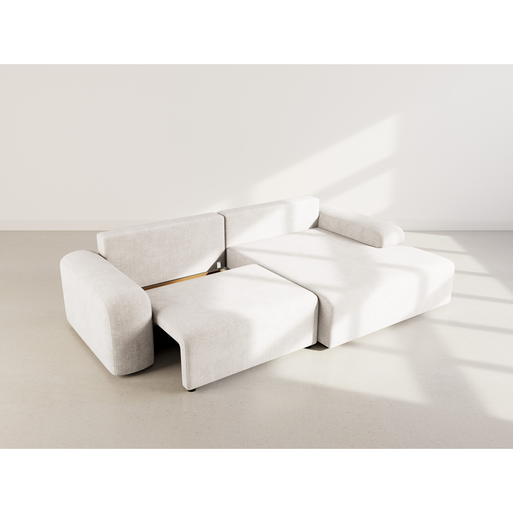 Rebecca - canapé d'angle droit 4 places convertible avec coffre en velours texturé - Beige