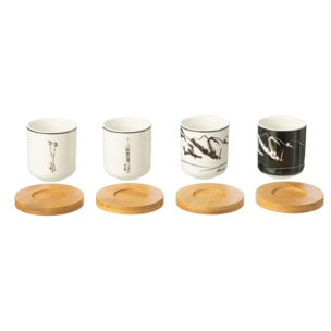 J-Line tasse à café + sous-tasse Bambou Boite Cadeau - céramique Noir/Blanc - boite de 4