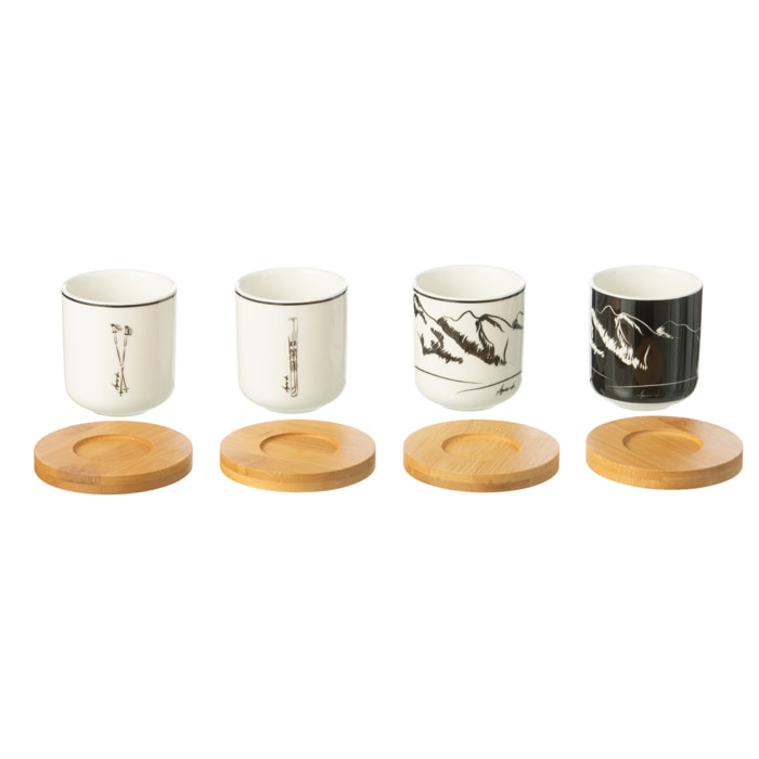 J-Line tasse à café + sous-tasse Bambou Boite Cadeau - céramique Noir/Blanc - boite de 4