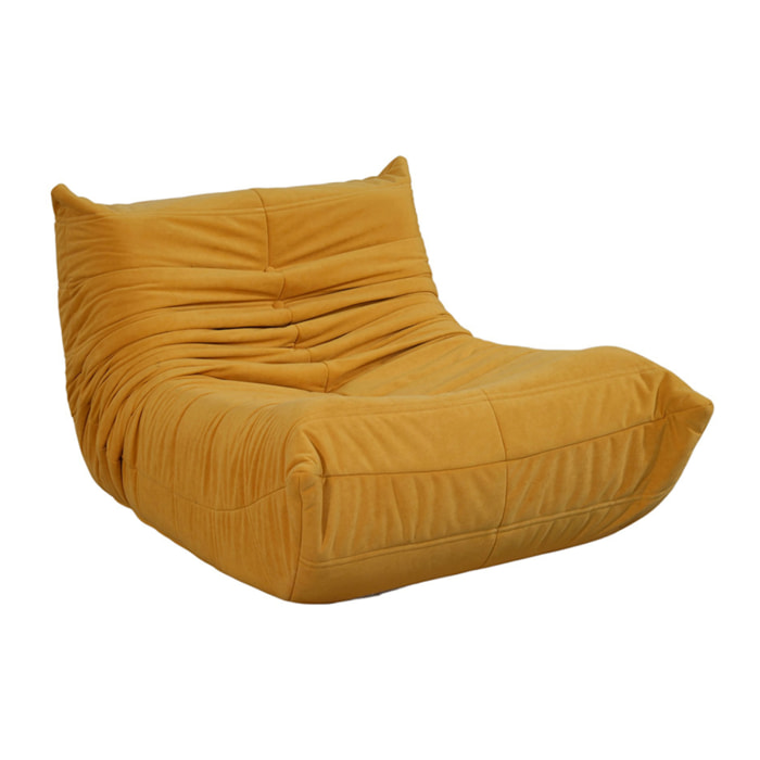 Fauteuil compressé en velours moutarde ALBA