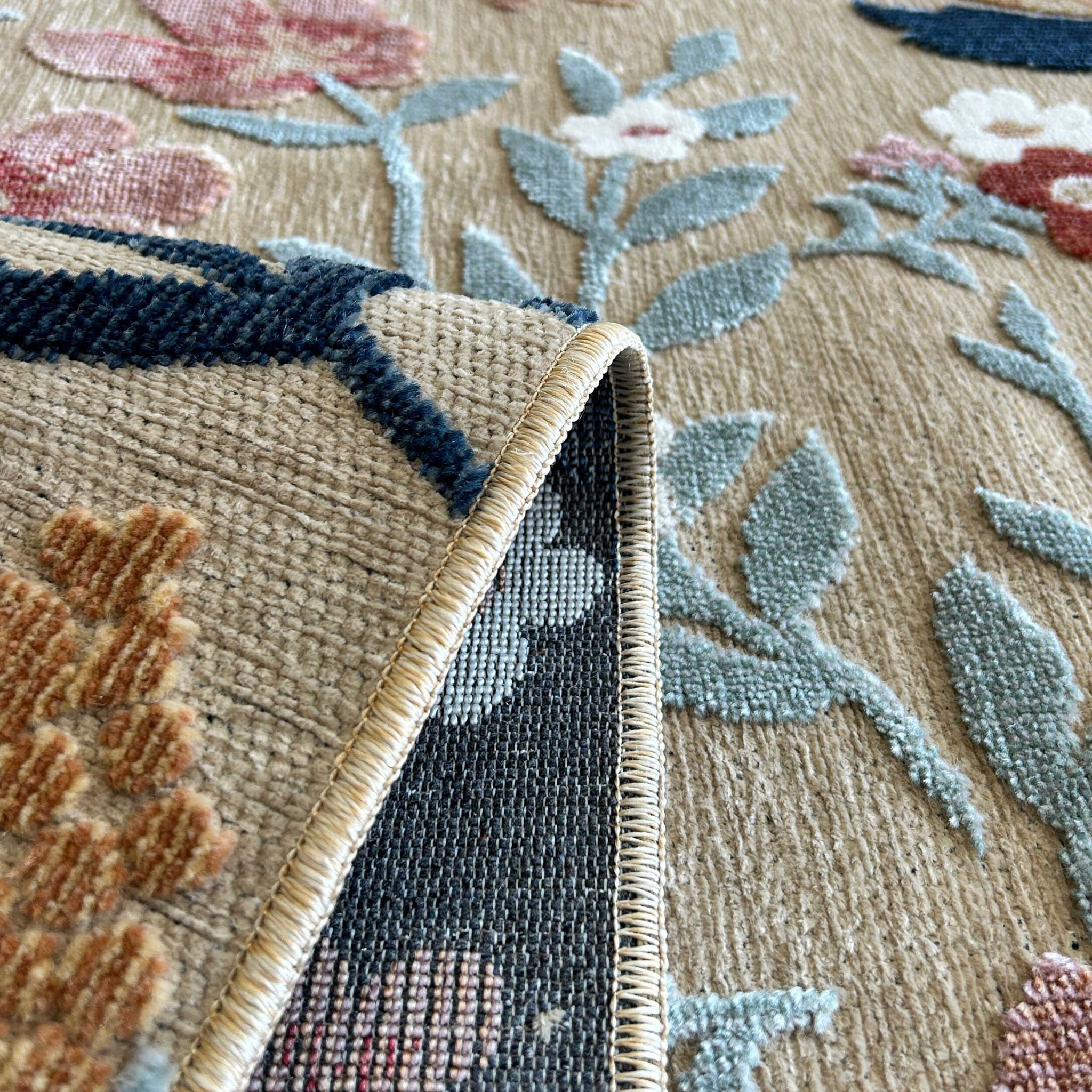 GARDEN - Tapis d'intérieur / extérieur à motif floral beige, rouge, blanc, bleu