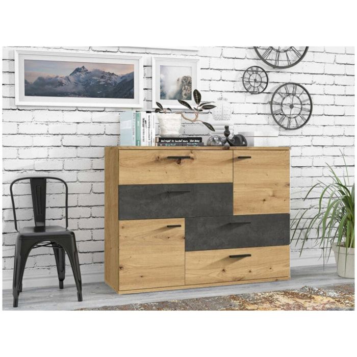 Commode 2 portes 4 tiroirs en bois - 5 coloris - SKY