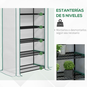Invernadero de Jardín de 5 Niveles Invernadero Pequeño Exterior con Puerta Enrollable con Cremallera Anti-UV Diseño Ensanchado y Estantes para Cultivo de Plantas Flores 90x49x193 cm Blanco