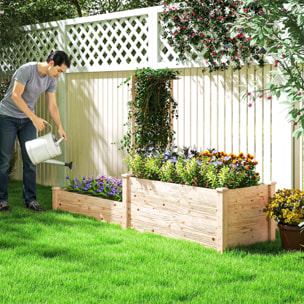 Jardinera Exterior Grande de Madera Jardinera Elevada con Celosía para Plantas Trepadoras y 2 Cajas de Cultivo para Jardín Patio Terraza 222x63x132 cm Natural