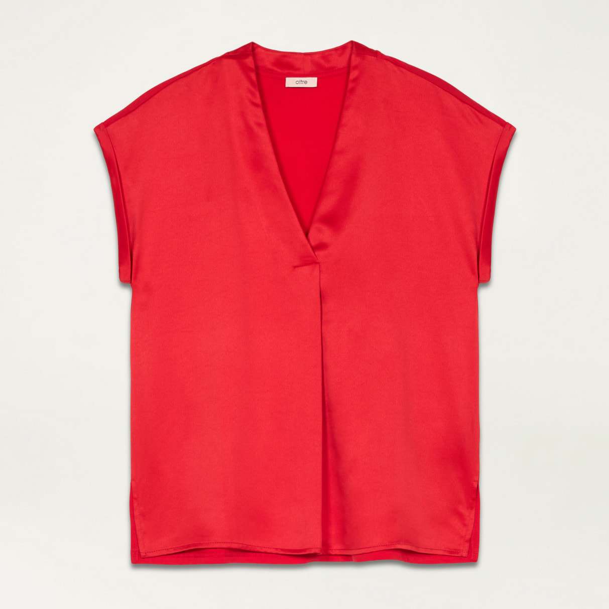 Oltre - T-shirt bimaterica scollo a V - Rosso