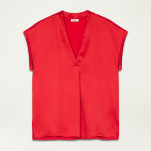 Oltre - T-shirt bimaterica scollo a V - Rosso