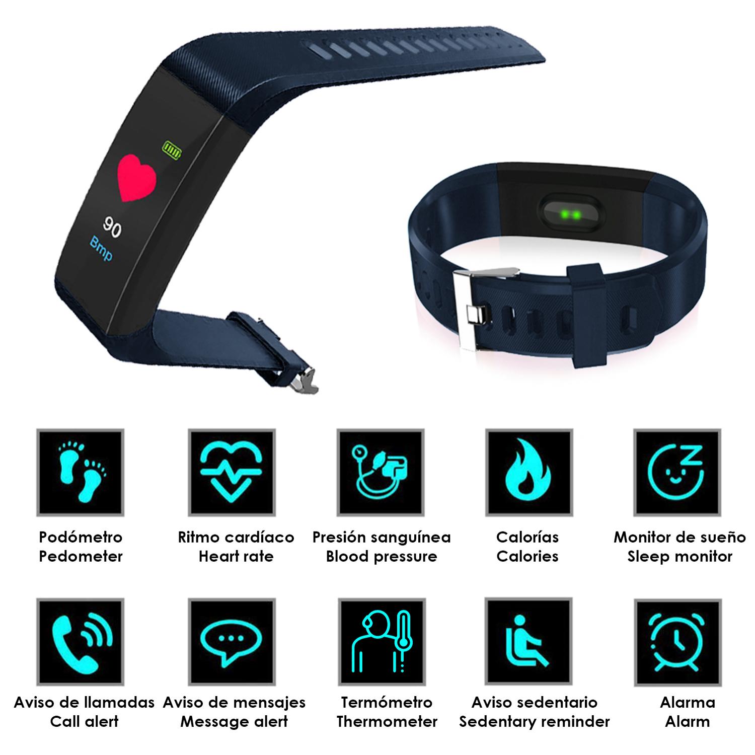 Brazalete inteligente ID115 Plus con termómetro, monitor cardíaco, tensión y oxígeno en sangre.