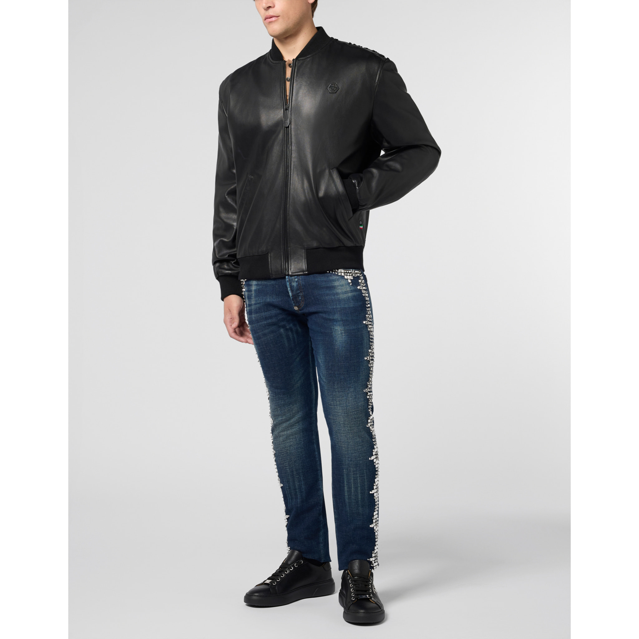 PHILIPP PLEIN Leather Bomber Dragon Skull