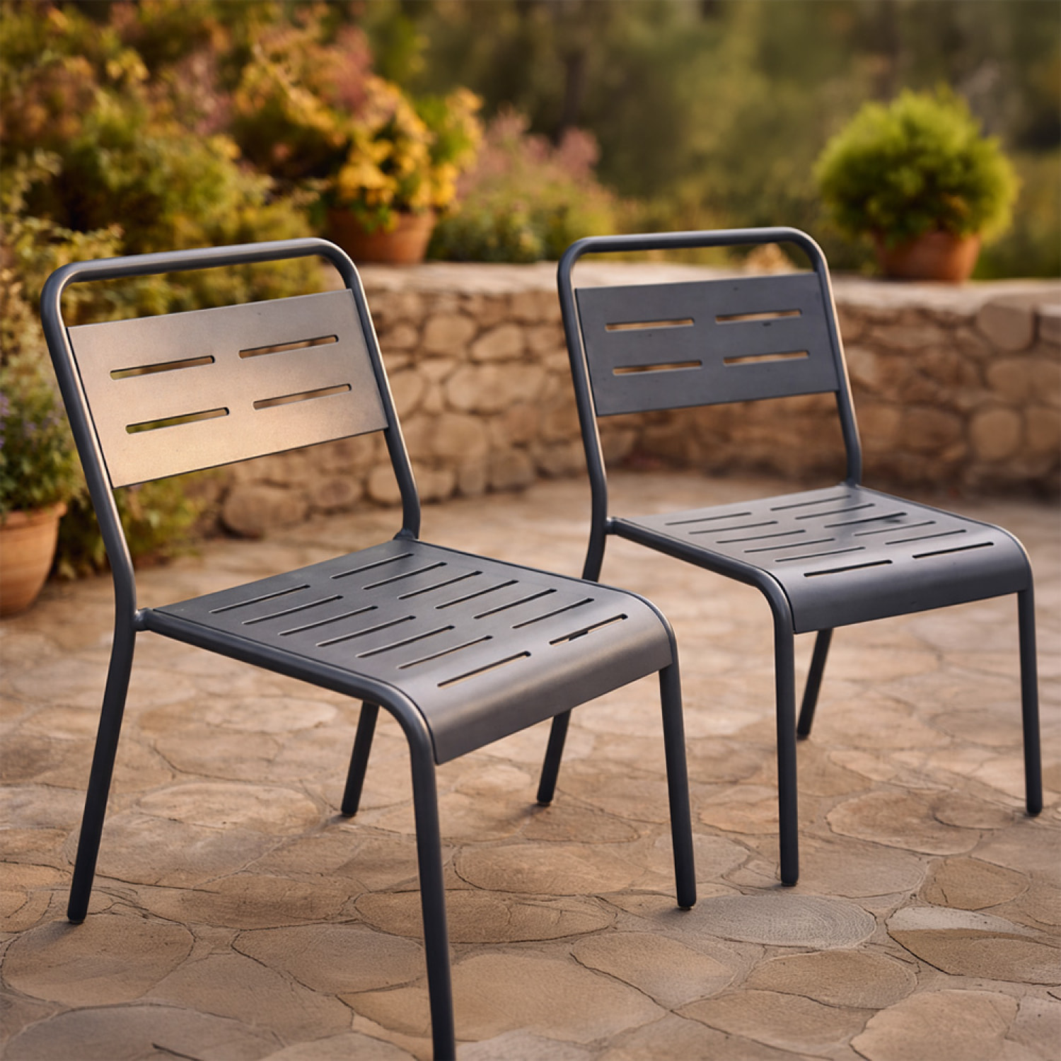 EVORA Lot de 2 chaises de jardin empilables gris foncé